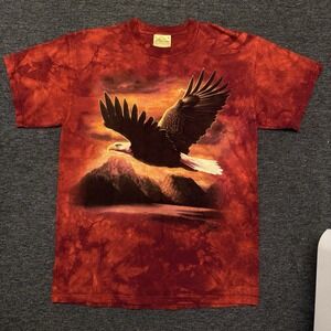 The Mountain Vintage Leather Tag Eagle T Shirt Mens Large Red Tie Dye 2004 Vtg